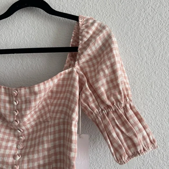 Reformation Norton Linen Top Blush Check - Picture 3 of 7